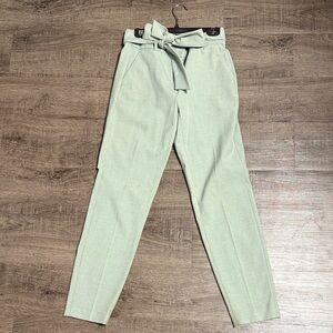 RW&CO. Sage Paperbag Waist Cropped Trousers with Tie